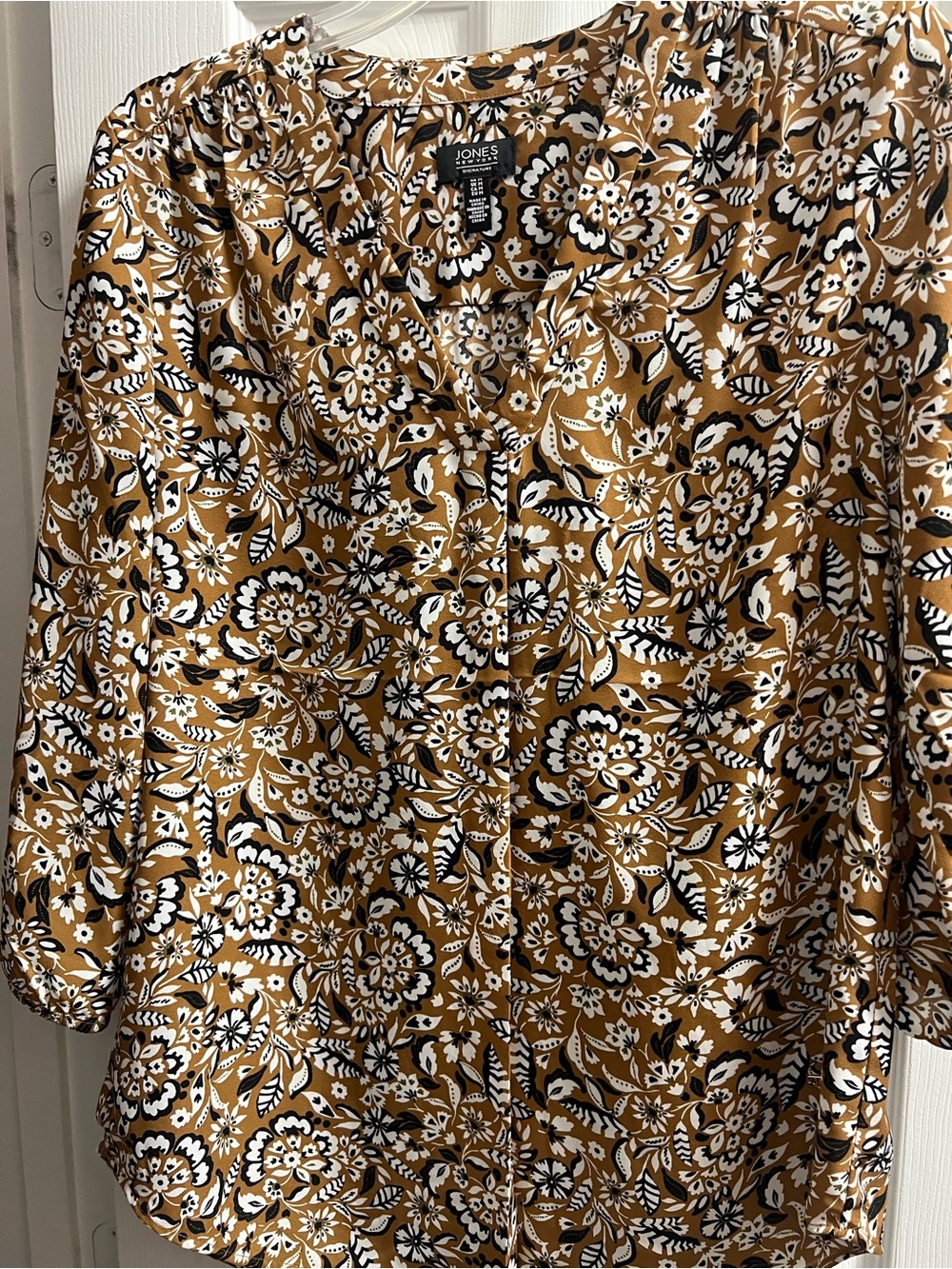 Jones New York Mustard Floral Button-Front Blouse